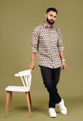 LH HANDICRAFTS Men Printed Casual Beige Shirt