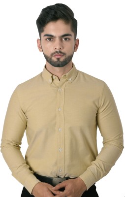 BLUE PLUM Men Solid Formal Beige Shirt