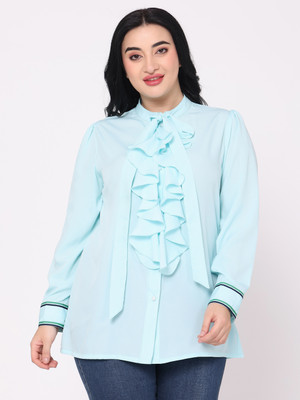TSM Women Solid Casual Light Blue Shirt