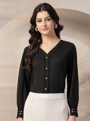 Style Quotient Women Solid Formal Black Shirt