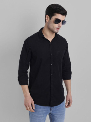 Style Nest Men Self Design Casual Black Shirt