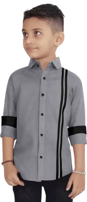GAZZY CREATION Boys Striped Casual Grey Shirt