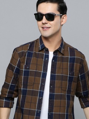 FLYING MACHINE Men Checkered Casual Brown, Dark Blue, White Shirt