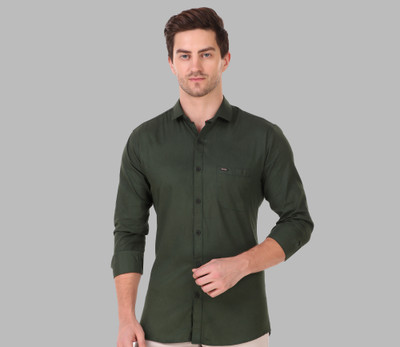 James & Warne Men Solid Casual Dark Green Shirt