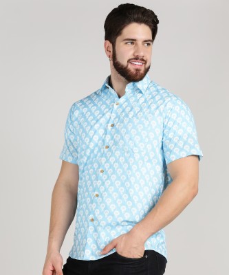 Blocks Of India Men Printed Casual Blue, White Shirt