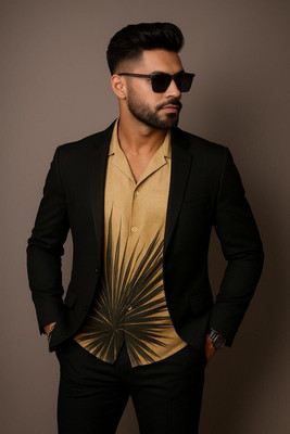 Torsenjro Men Printed Casual Orange, White Shirt