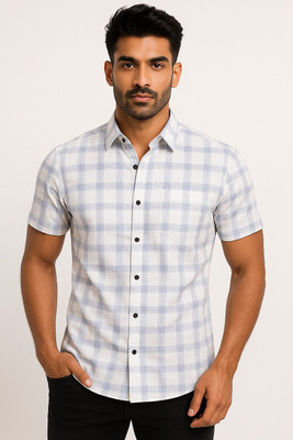 MAHIRAN Men Checkered Formal Blue Shirt