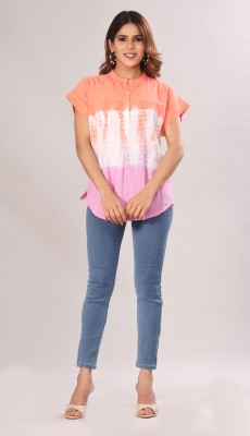 Orsio Casual Tie & Dye Women Orange Top