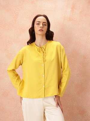 all about you Women Solid Casual Yellow Shirt