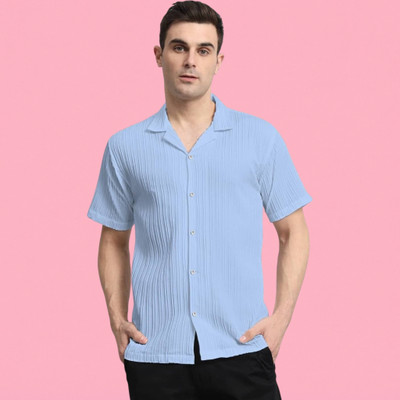 A Sti Men Striped Casual Light Blue Shirt