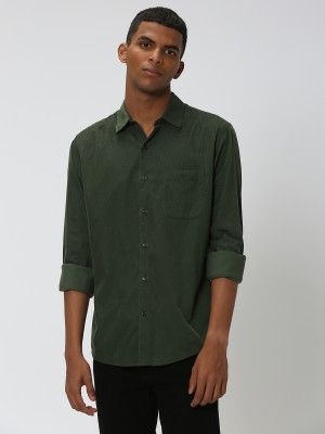 MUFTI Men Solid Casual Dark Green Shirt