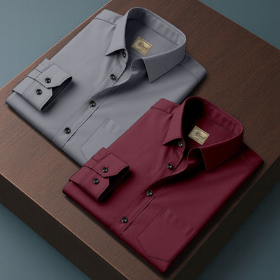 Khushi Creation Men Solid Casual Grey, Maroon Shirt(Pack of 2)