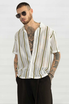 Japrin Creation Men Self Design Formal Light Green Shirt
