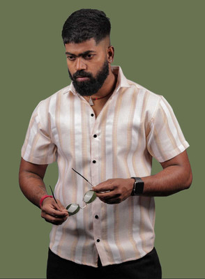 DUCCKCREATION Men Striped Casual Orange Shirt
