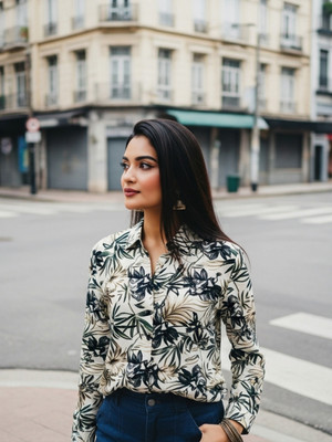 Darvi Women Floral Print Casual White Shirt