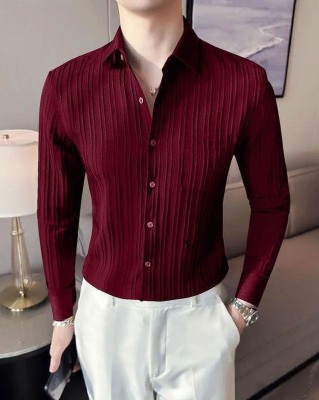 SATADHAR ENTERPRISE Men Striped Casual Maroon Shirt