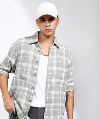 HIGHLANDER Men Checkered Casual Grey Shirt