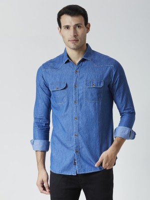 HJ HASASI Men Solid Casual Blue Shirt