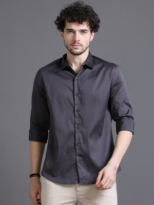 SPRNG Men Solid Casual Grey Shirt