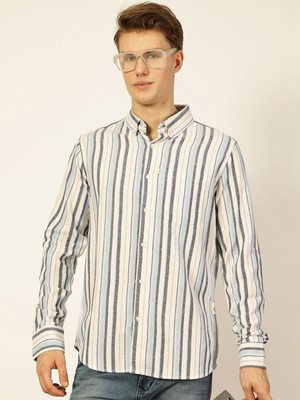 THOMAS SCOTT Men Striped Casual Blue Shirt