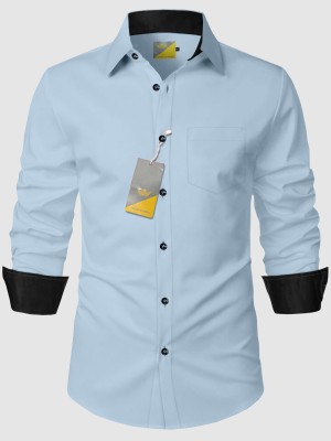 HouseOfCommon Men Solid Casual Light Blue Shirt