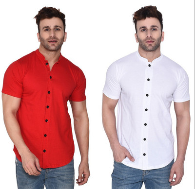 BEYOU FASHION Men Solid Casual Red, White Shirt(Pack of 2)