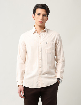 Arrow Sport Men Solid Casual Beige Shirt