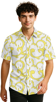 Bullmer Men Printed Casual Yellow, White Shirt