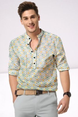 ISUEL FAB Men Floral Print Casual Cream Shirt