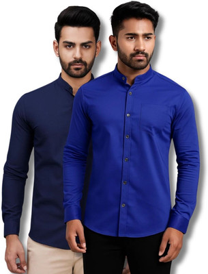 MAHIRAN Men Solid Casual Dark Blue Shirt(Pack of 2)