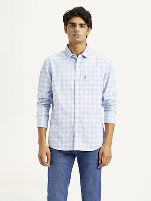 LEVI'S Men Checkered Casual Light Blue, White Shirt