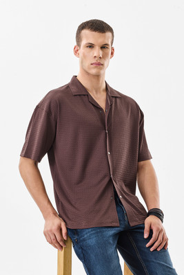 Snitch Men Self Design Casual Brown Shirt