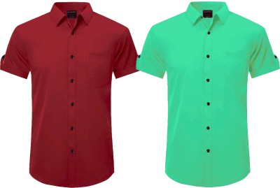 OJ Trend Men Solid Casual Maroon, Light Green Shirt(Pack of 2)