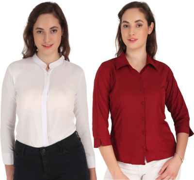 Miranga Women Solid Formal Maroon Shirt(Pack of 2)