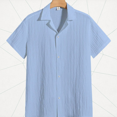 Looksky Men Solid Casual Light Blue Shirt