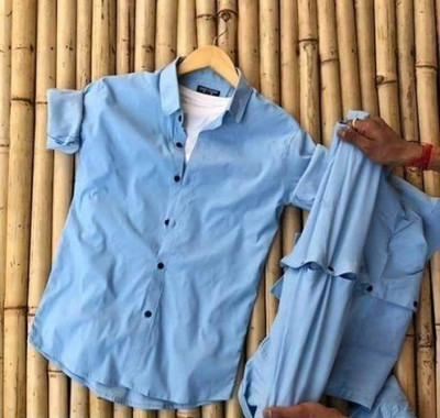 GCFAB Men Solid Casual Light Blue Shirt