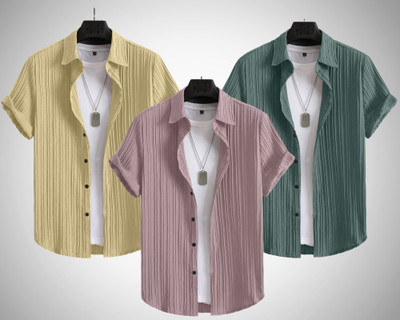 HaloMens Men Striped Casual Multicolor Shirt(Pack of 3)