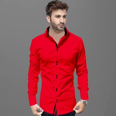 Voroxy Men Solid Formal Red Shirt