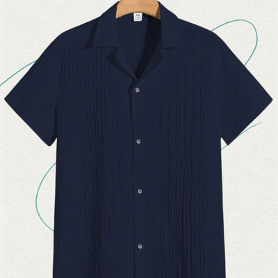 Dharamraj Fashion Men Self Design Casual Dark Blue Shirt