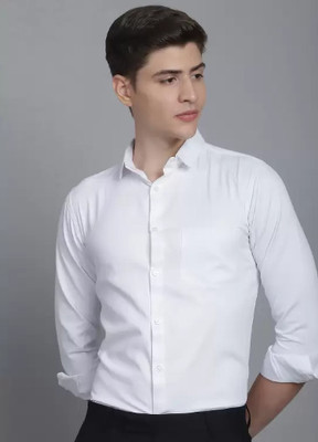 THREADDZILLAA Men Solid Formal White Shirt
