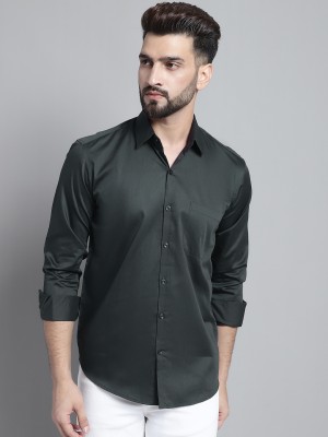 JAINISH Men Solid Casual Dark Green Shirt