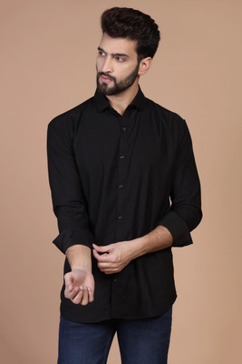 UNIFAV Men Solid Casual Black Shirt