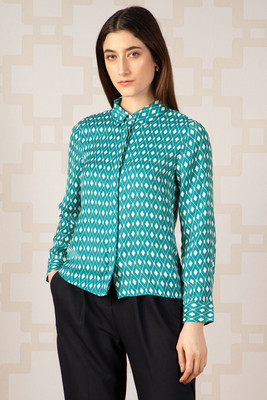 VAN HEUSEN Women Printed Formal Blue Shirt