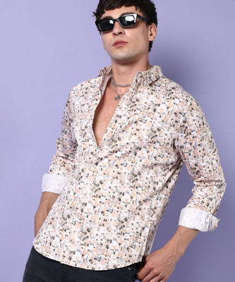 CAMPUS SUTRA Men Printed Casual Beige, Multicolor Shirt