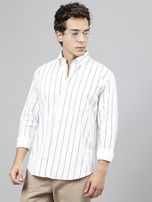 Hancock Men Striped Casual White, Black Shirt