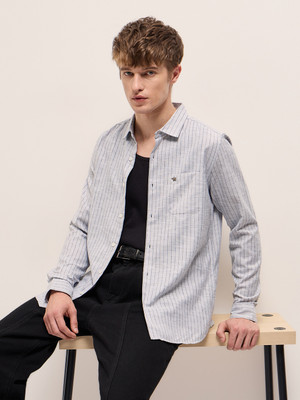 THE BEAR HOUSE Men Striped Casual Grey Shirt
