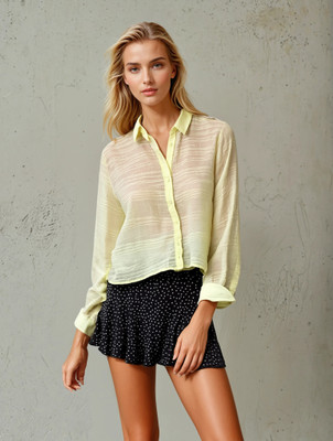 CRIMSOUNE CLUB Women Checkered Casual Yellow Shirt