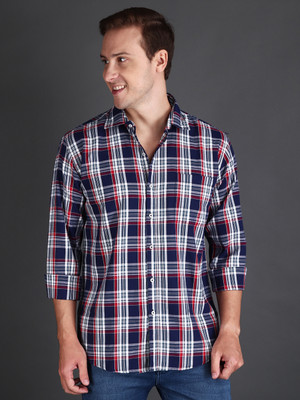 Appel Touch Men Checkered Casual Dark Blue Shirt