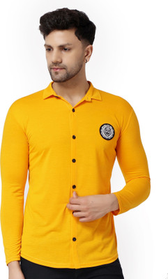 GEUM Men Solid Casual Yellow Shirt
