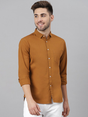 Dennis Lingo Men Solid Casual Brown Shirt